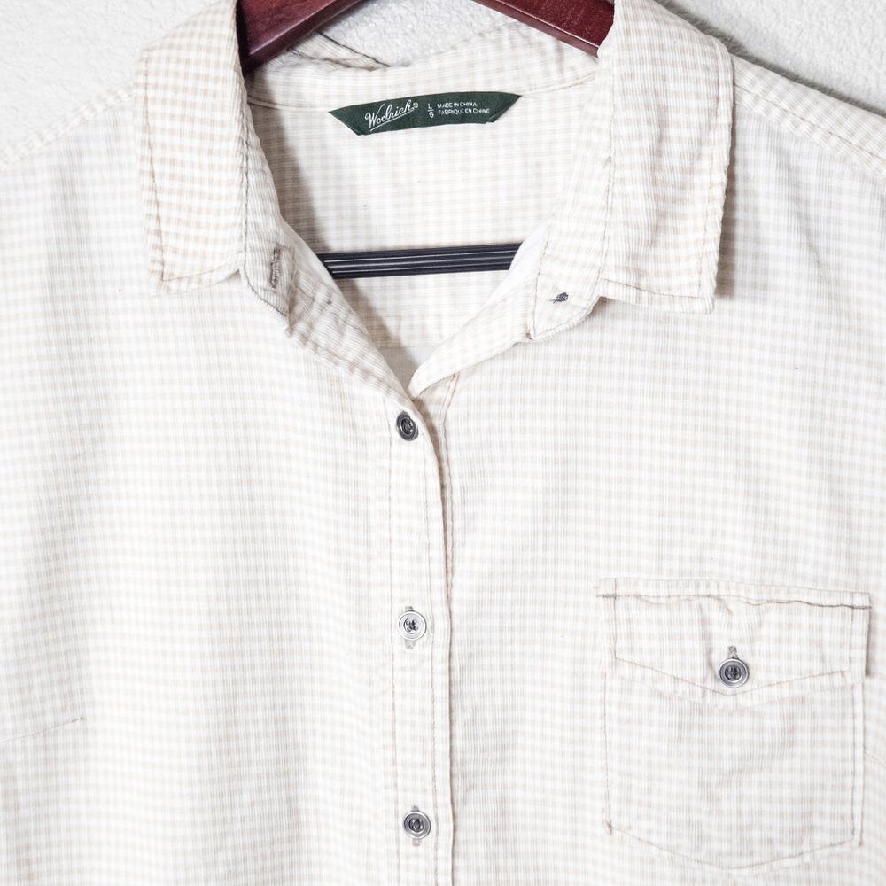 Woolrich Button Down Shirt Cotton Check British Tan Size L Minimalist Casual - Picture 4 of 12
